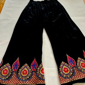 Ethnic Wear Handmade Indian Ultra Wide Leg Pants Embroidered stretchy one size